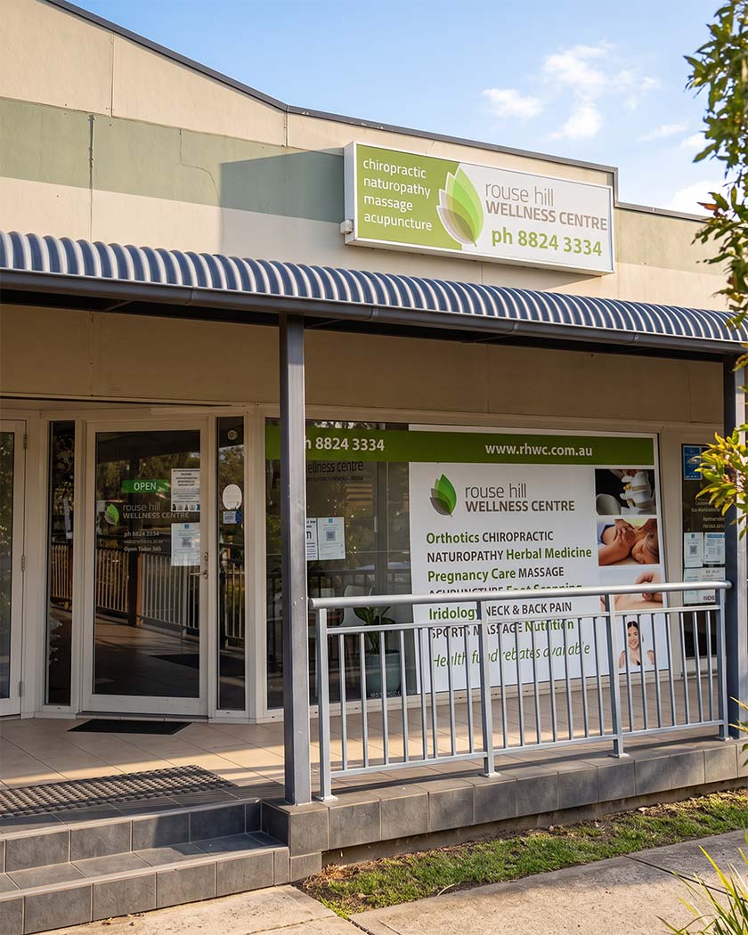 Rouse Hill Wellness Centre storefront, showing the entrance and clinic signage